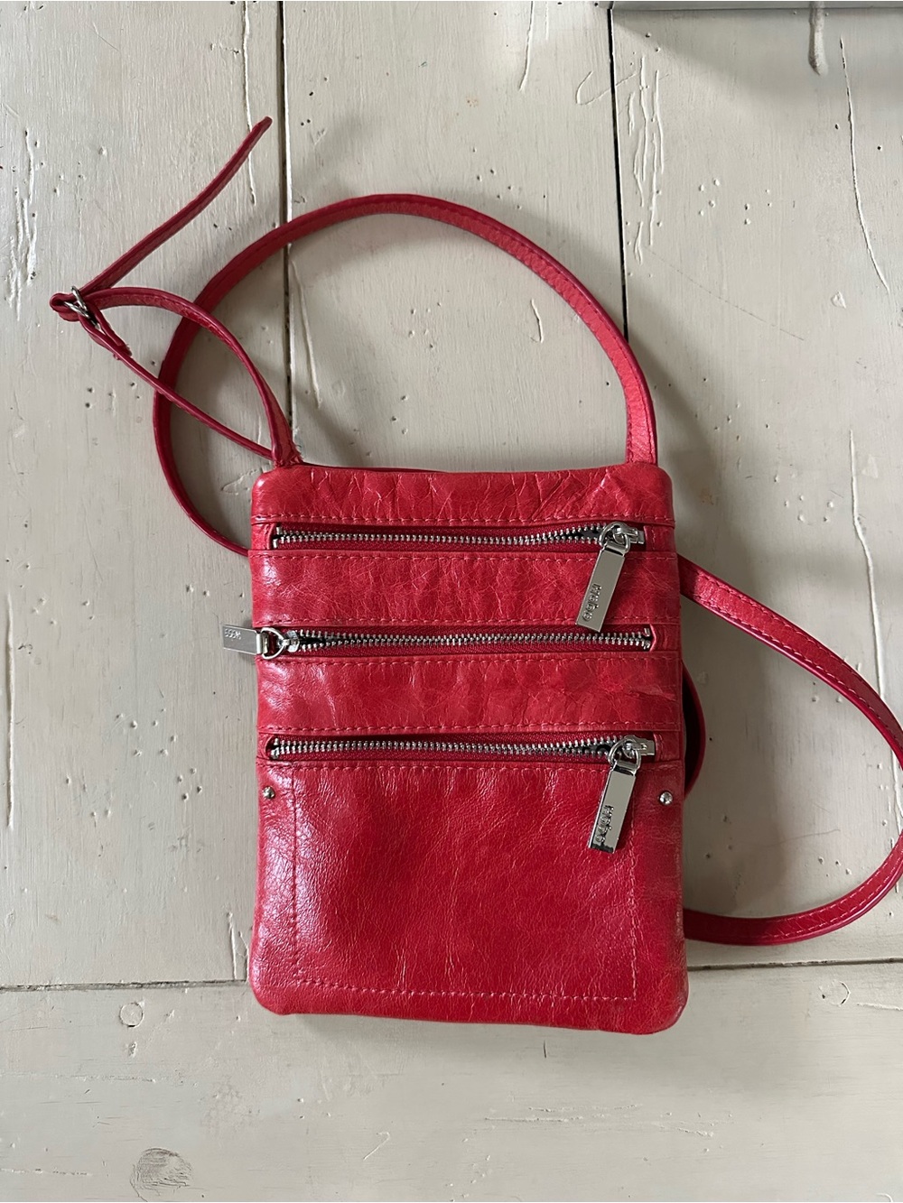 HOBO Red Leather Triple-Zip Crossbody